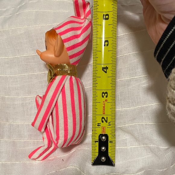 Vintage Pink and White Striped Elf Ornament - Picture 2 of 5